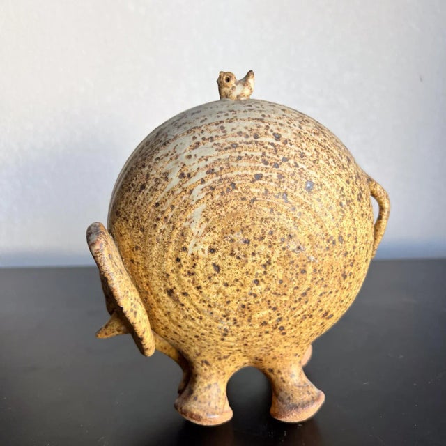 Late 20th Century Mid-Century Modern Studio Art Pottery Elephant With Bird, Stoneware For Sale - Image 5 of 12