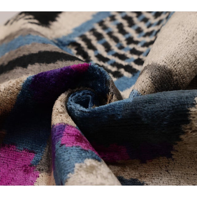 Mid-Century Modern The Geometric Blue Bird Silk Velvet Pillow - 20" X 20" For Sale - Image 3 of 8