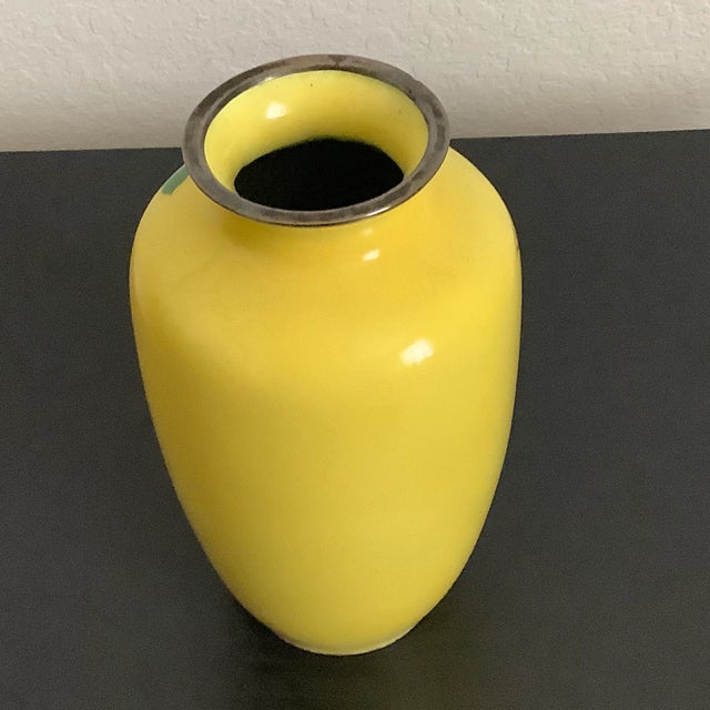 Asian Yellow Cloisonne Enamel Rose Metal Vase For Sale - Image 10 of 13