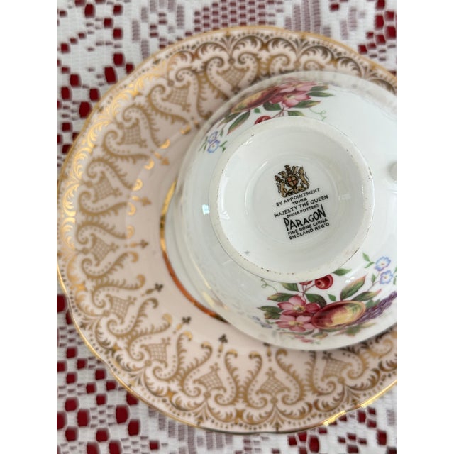 Peach Paragon Pale Peach Fruit Orchard Teacup and Saucer, Vintage Victorian Teacup For Sale - Image 8 of 8