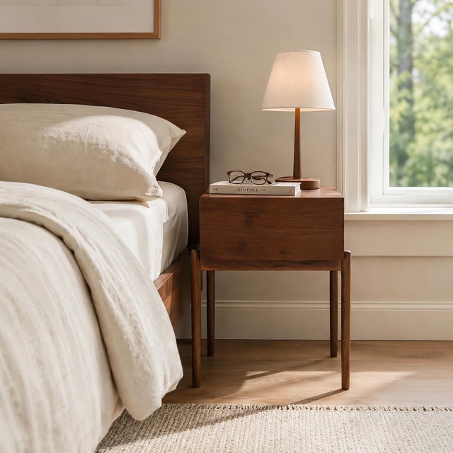 Narrow Walnut Nightstand With Drawer, Solid Black Walnut Bedside Table, Handmade Small Side Table For Sale - Image 4 of 9