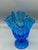 Mid-Century Modern 1950s Fenton Colonial Blue Thumbprint Thousand Eye Footed Handkerchief Vase For Sale - Image 3 of 8