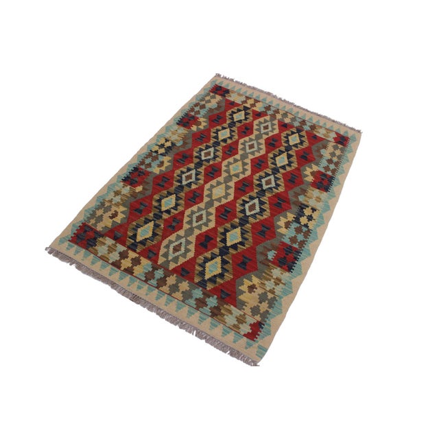 Tribal 1990s Kilim Beige Red Wool Rug - 3'3" X 4'11" For Sale - Image 3 of 7