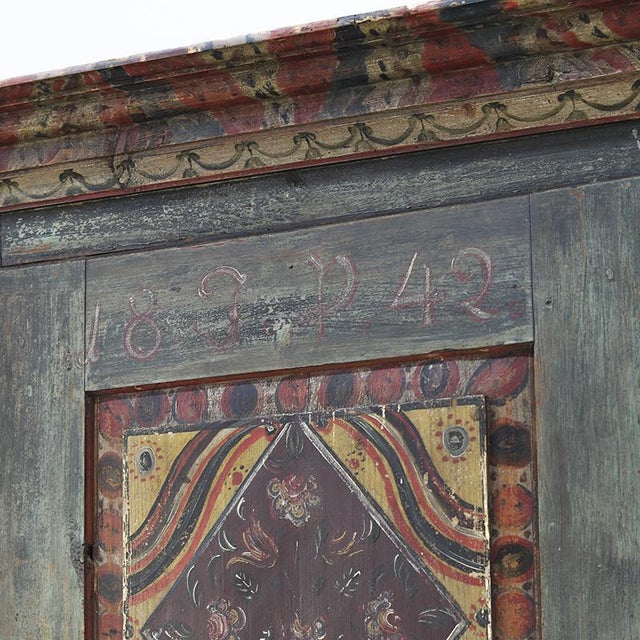 Wood Rustic Farmhouse Folk Art Painted Bridal Cabinet, 1842 For Sale - Image 7 of 18