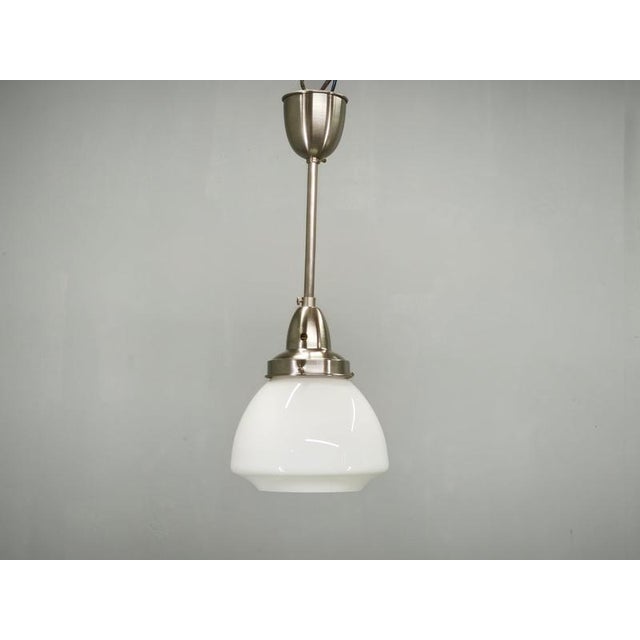 Vintage Czech Art Deco Opaline Glass and Chrome Pendant Lights, 1930s, Set of 2 For Sale - Image 13 of 16