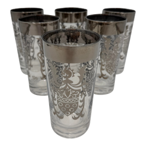1950s Kimiko Highball Glasses by Guardian Service Gla Silver Knight Shield 5" - Set of 6
