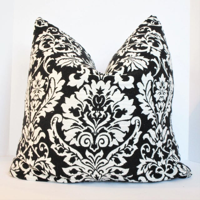 Mid 20th Century Italian "Armani" Black/White Damask Pillow 22" Square, Feather Down Insert For Sale - Image 5 of 5