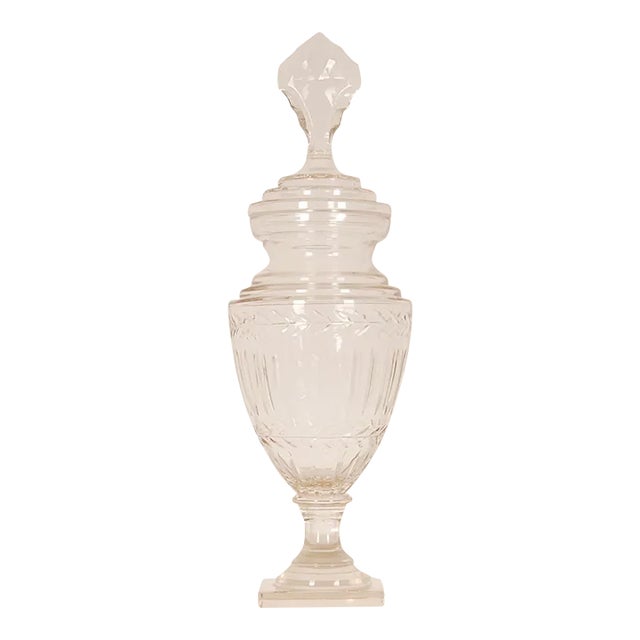 Victorian Sweetmeat Jar Cut Crystal Antique Footed Glass Urn Vase Ginger Jar Covered Coupe For Sale