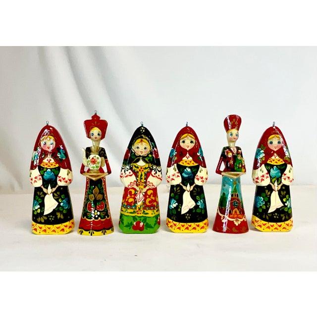 1990s 1990s Vintage Boho Chic Russian Hand Crafted Christmas Ornaments Set of 6 - Medium Size For Sale - Image 5 of 10
