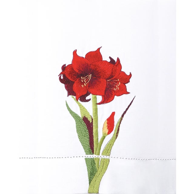 Kenneth Ludwig Chicago Christmas Floral Embroided Hand Towels - Set of 4 For Sale - Image 4 of 5