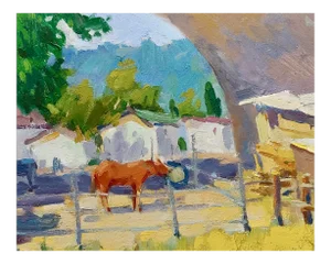 Ovanes Berberian-Horse Farm Under the Pasadena Arroyo Seco Bridge-Oil Painting