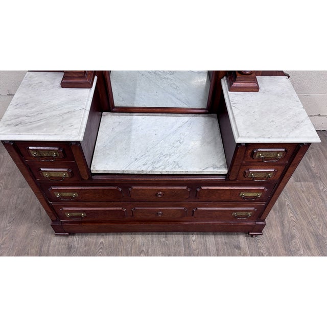 Victorian Antique 1800s Victorian Eastlake Walnut Dressing Stand Dresser Bedroom Vanity For Sale - Image 3 of 14