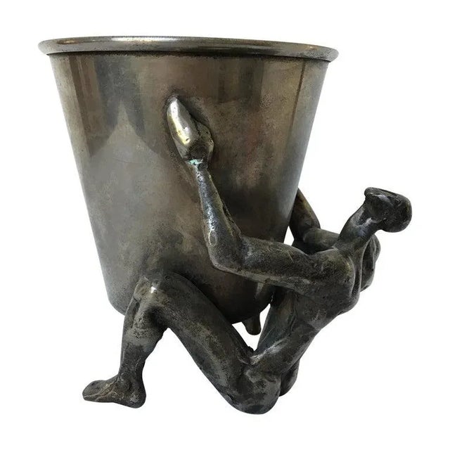 1970s Silver Plate Man Holding Vessel For Sale - Image 12 of 12