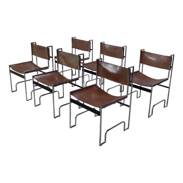 Modernist Chrome and Leather Dining Chairs, 1970s, Set of 6 For Sale