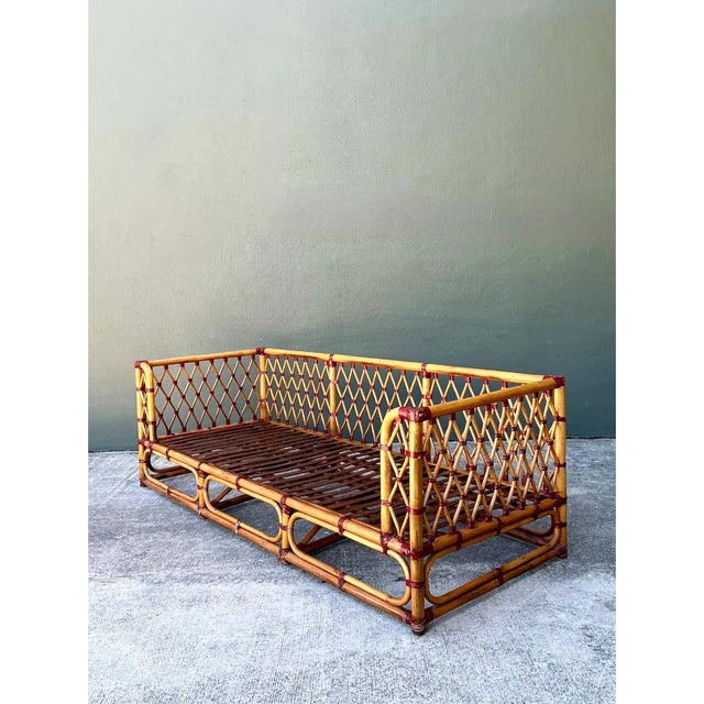 Vintage Trellis Rattan Sofa For Sale In West Palm - Image 6 of 17