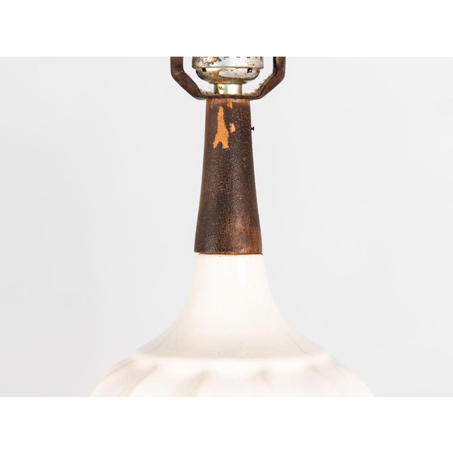 Mid Century White Ceramic and Walnut Table Lamp, Denmark 1960s For Sale - Image 4 of 8