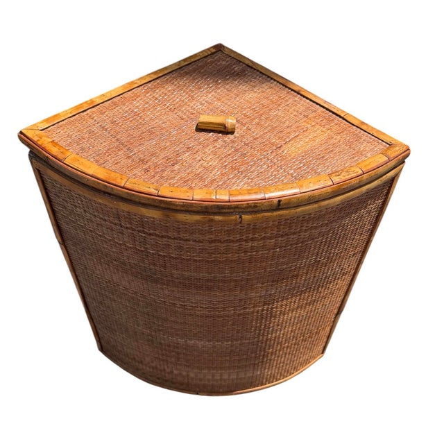 Wood Rattan Corner Hamper Basket With Triangular Design. For Sale - Image 7 of 7
