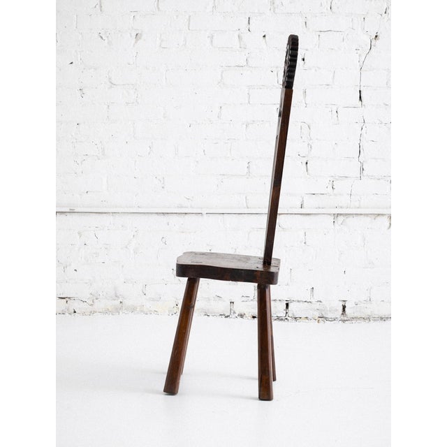 French Brutalist Carved “Sun Face” Stool, France, Circa 1950s For Sale - Image 4 of 11