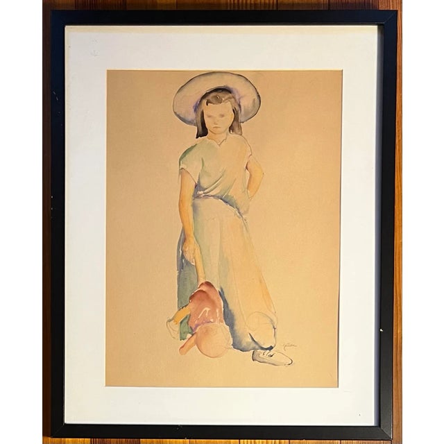 Art Deco American 1920's Art Deco Watercolor Painting Portrait of a Girl Signed Geller For Sale - Image 3 of 10