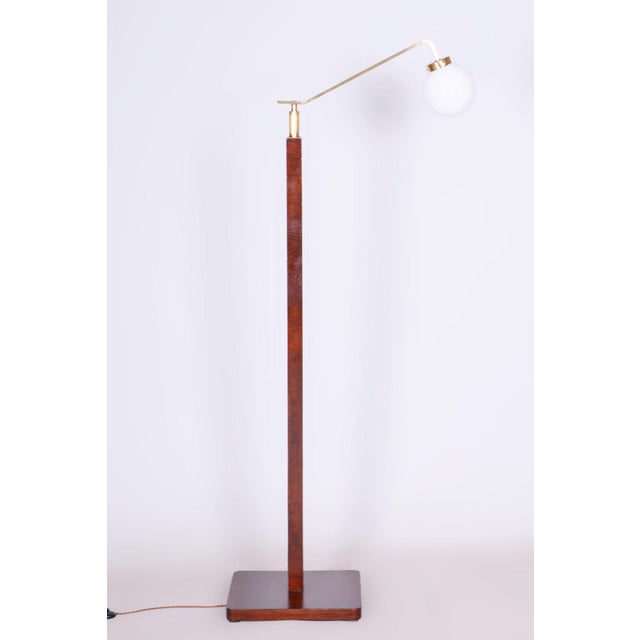 Czech Art Deco Floor Lamp in Walnut and Brass, 1930s For Sale - Image 10 of 10