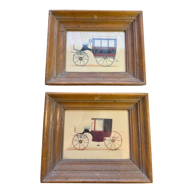 Pair of Hand-Tinted Horse Carriage Etchings by Coppoch Brothers – Framed Prints, c.1880s–1900s For Sale