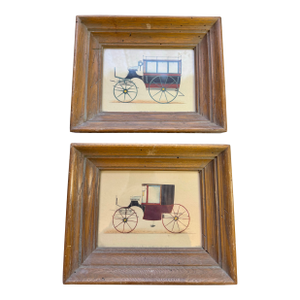 Pair of Hand-Tinted Horse Carriage Etchings by Coppoch Brothers – Framed Prints, c.1880s–1900s