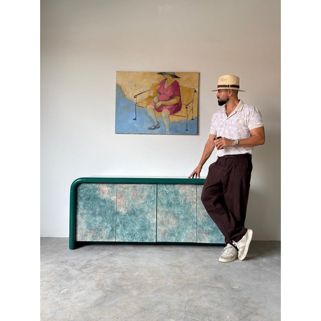 1980s 1980s Postmodern Green Lacquer Four-Door Sideboard / Credenza For Sale - Image 5 of 18