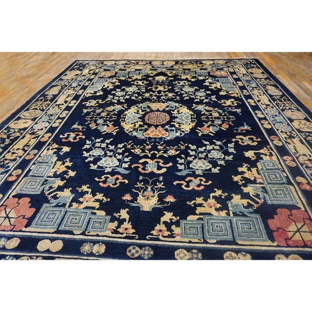 Chinese Knotted 1890s Room Size Square Wool Blue Antique - Peking Rug, Circa Date: 1890s. This exceptional late 19th-...