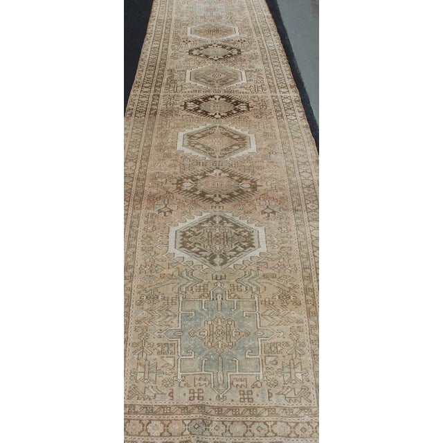 Vintage Persian Karajeh Runner With Geometric Medallion Design in Soft Neutral For Sale In Atlanta - Image 6 of 13