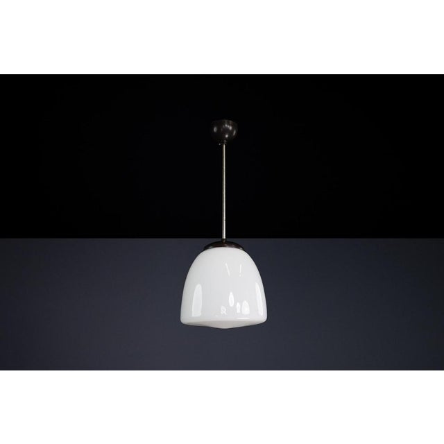 Bauhaus Opaline and Bakelite Pendant Lamp, Czech Republic, 1950s For Sale - Image 4 of 9