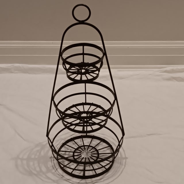 Large Vintage 3 Tier Wrought Iron Fruit/Food Holder/ Kitchen Stand For Sale - Image 12 of 12