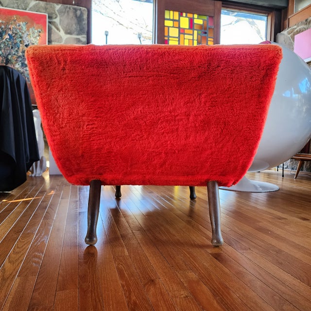 Vintage Mid-Century Modern Wave Chaise Lounge in Orange-Red Plush Upholstery, Adrian Pearsall Style For Sale In Baltimore - Image 6 of 16