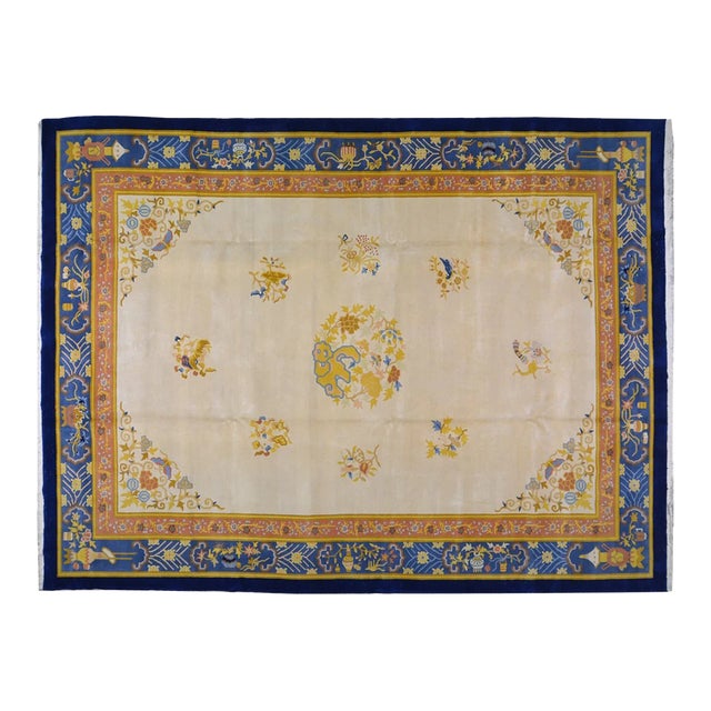 Vintage Chinese Art Deco Hand Knotted Wool Rug,10'9'' X 14'4'' For Sale