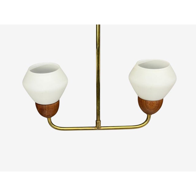 1960s Swedish Modern, Pendant Light, Teak, Opal Glass, Brass For Sale In New York - Image 6 of 9