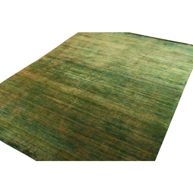 Rug & Kilim Rug & Kilim’s Modern Textural Rug in Green, Yellow Solid-Stripe Pattern For Sale - Image 4 of 5