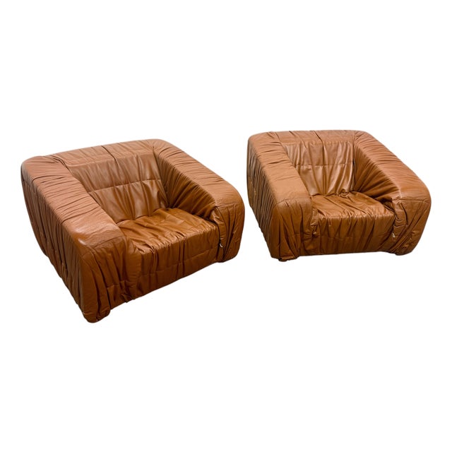 Pair of Vintage Piumino Armchairs by De Pas, d'Urbino & Lomazzi in Leather, Italy, 1970's For Sale
