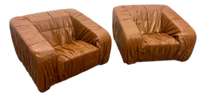 Pair of Vintage Piumino Armchairs by De Pas, d'Urbino & Lomazzi in Leather, Italy, 1970's