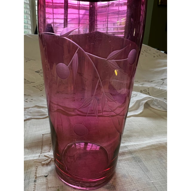 Cranberry Glass Cocktail Shaker With Etched Pattern Chairish