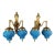 1980 French Louis XVI Bronze Blue Crystal Wall Lamps Sconces - Pair of 2 Pc For Sale