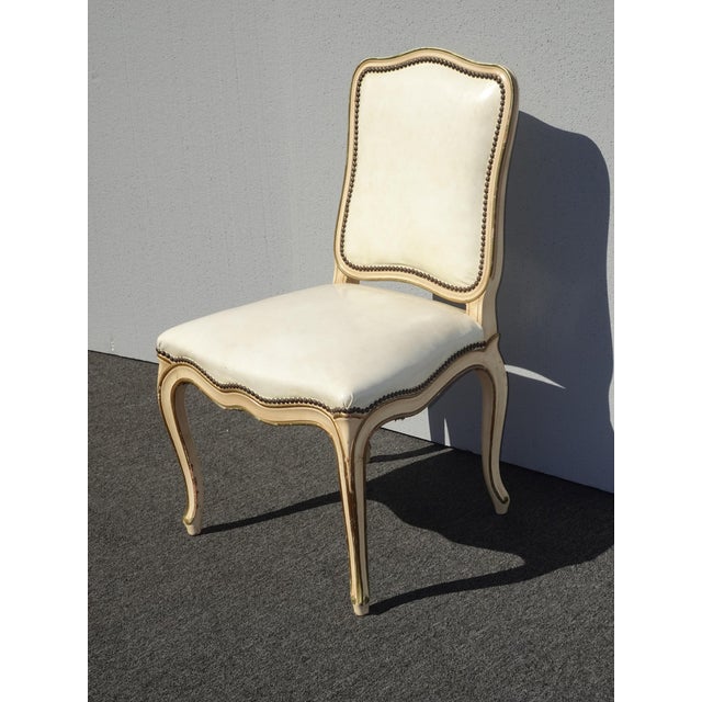 Six Vintage French Provincial Off White Leather Dining Room Chairs by