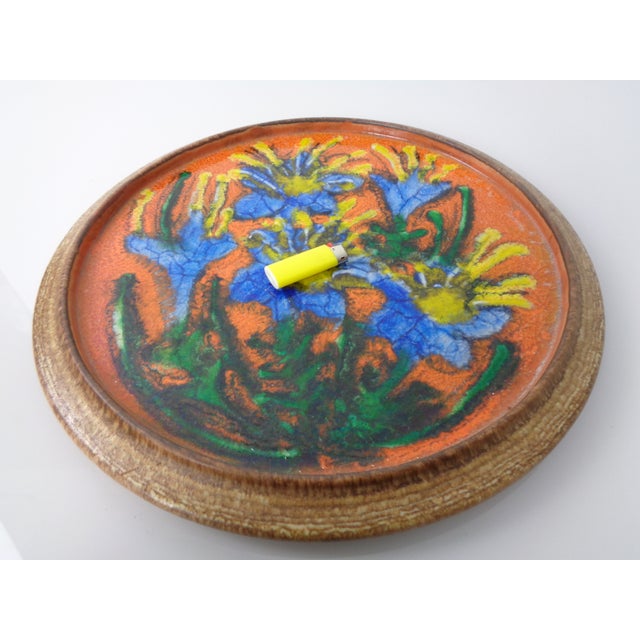 Large Glazed Flower Studio Ceramic Wall Plaque, Germany, 1970s For Sale - Image 6 of 12