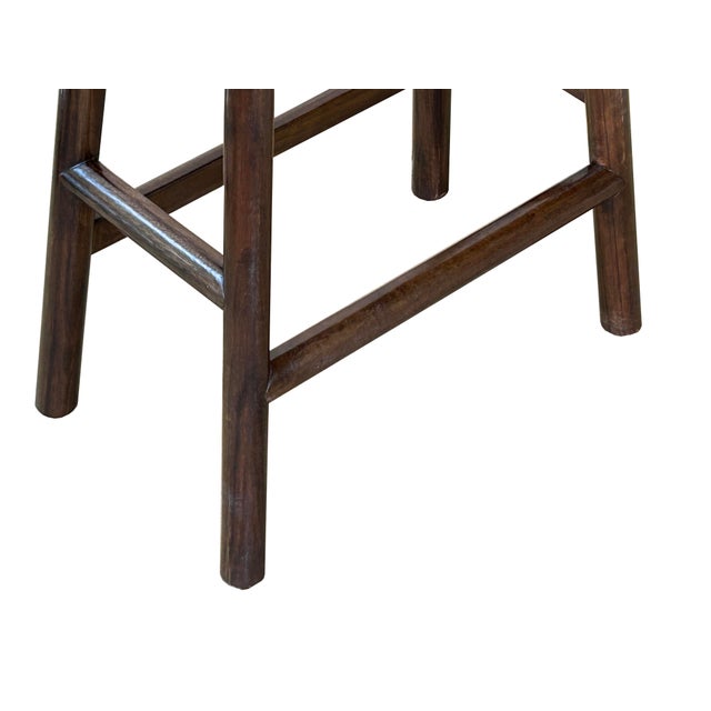 1990s Oriental Walnut Brown Rectangle Backless Slim Stool Bench Side Table For Sale - Image 5 of 7