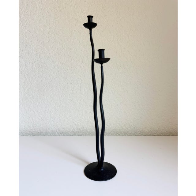 Black Postmodern Wrought Iron Wavy Candle Holder For Sale - Image 8 of 8