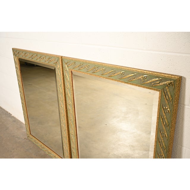 Late 20th Century John Widdicomb Style Italian Regency Louis XVI Carved Painted and Gold Gilt Wall Mirrors, Pair For Sale - Image 5 of 13