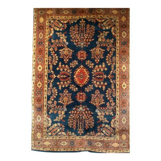 Antique Persian Mahajiran Sarouk Area Rug, Hand-Knotted Wool, Allover Floral Pattern, Navy & Red, 4x6 For Sale