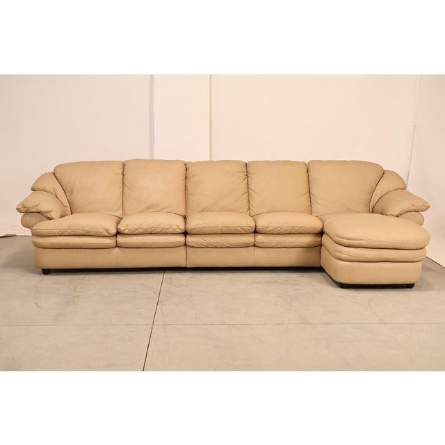 Italian Made Leather Sectional Sofa With Chaise For Sale - Image 13 of 18
