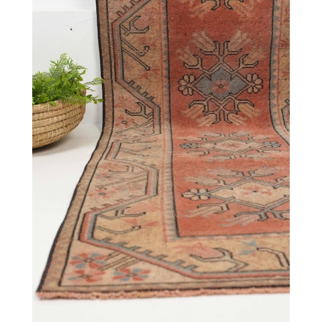 1970s Vintage Turkish Handmade Wool Cotton Orange Runner Rug For Sale - Image 4 of 11