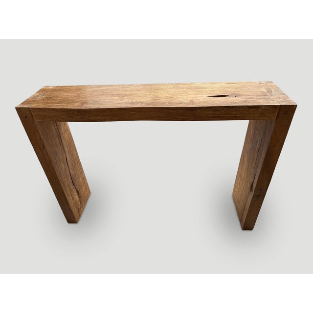 Andrianna Shamaris Minimalist Reclaimed Teak Wood Console Table For Sale - Image 4 of 6