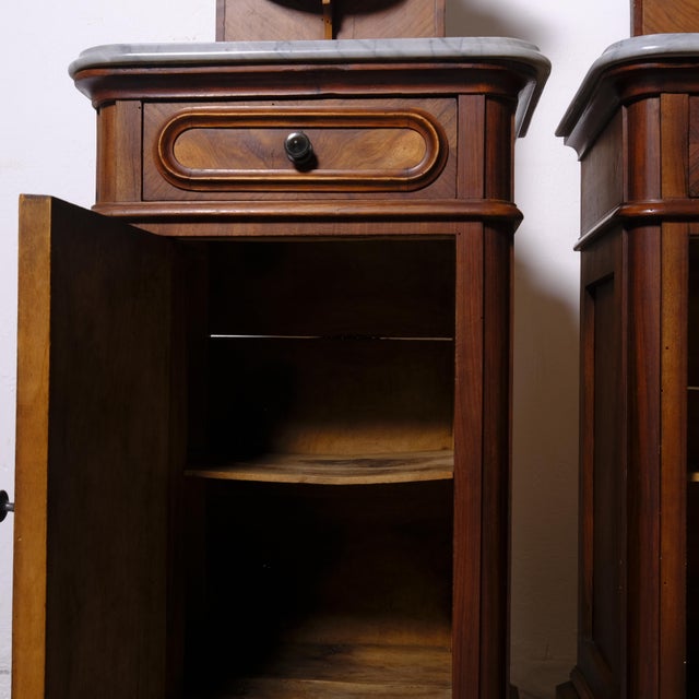 Antique Bedside Tables with Marble Backsplashes and Bases, Late 19th Century, Set of 2 For Sale - Image 3 of 18