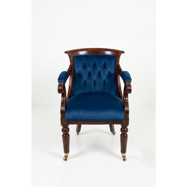Biedermeier Armchair with Blue Velvet Upholstery For Sale - Image 4 of 4